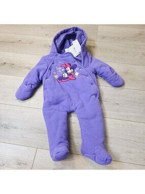 Vtg Infant Disney Baby Minnie Mouse Purple Fleece Snow Suit Sz 6/9 Months
